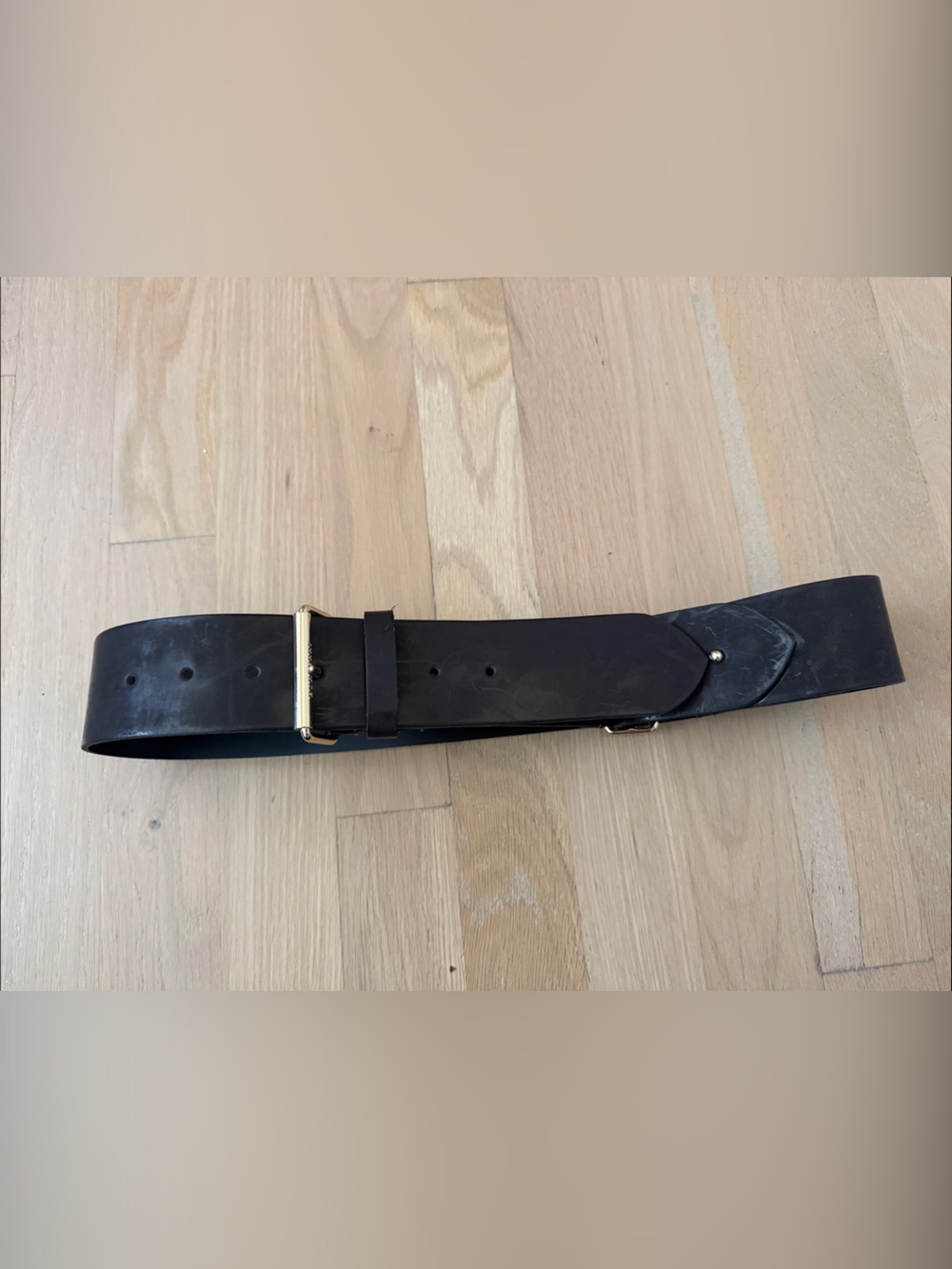 Burberry Black Leather Belt with Gold-Tone Buckle